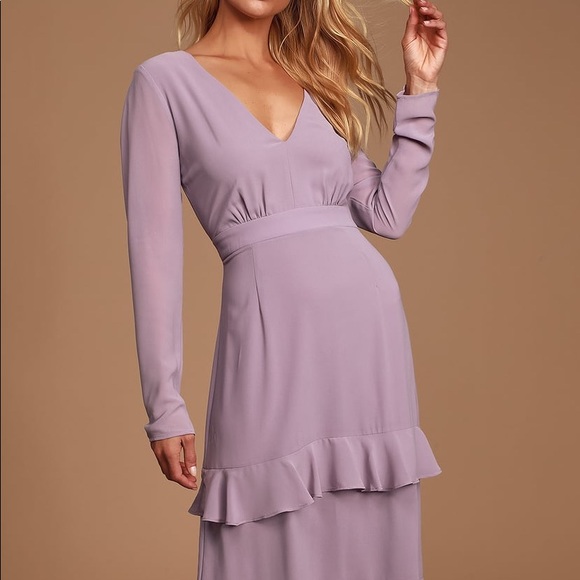 Lulu’s NWT Purple Ruffled Long Sleeve Midi 💜 - Picture 2 of 10